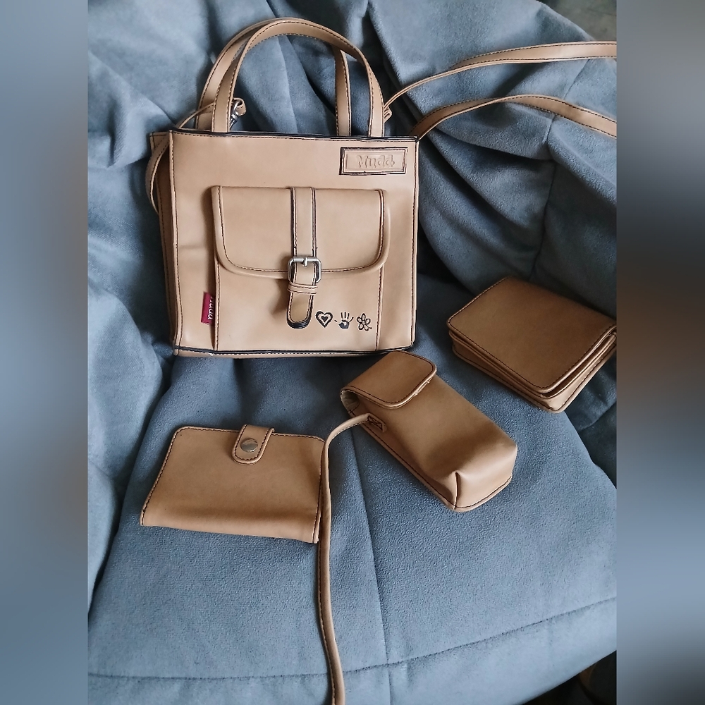 Vintage Y2k Mudd Leather Shoulder Bag With Wallet, Id Case, And Cell Phone Holde